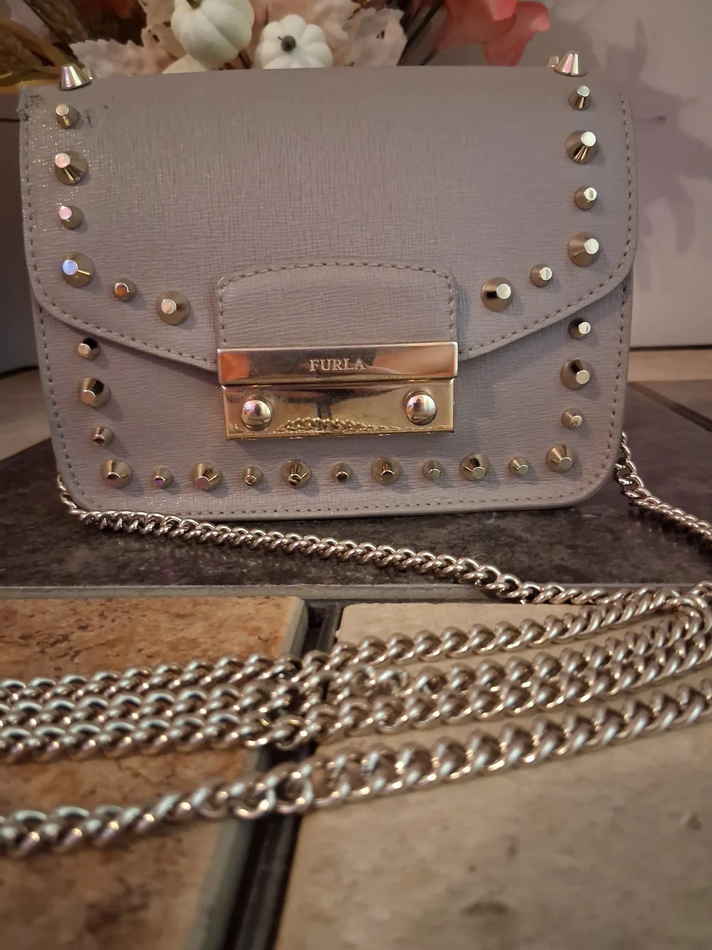 Furla Gray Studded Metropolis Mini